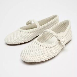 Zara White Woven Flats